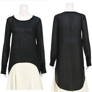 Sass & Bide Silk Tales Low-High Sheer Button Cuff Sleeve top tunic US6 Black